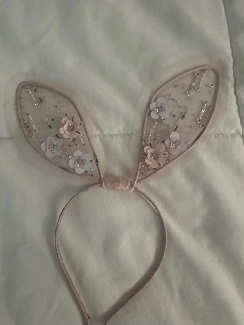 Tutu Du Monde Pale Pink Sequin Floral Bunny Ear Headband